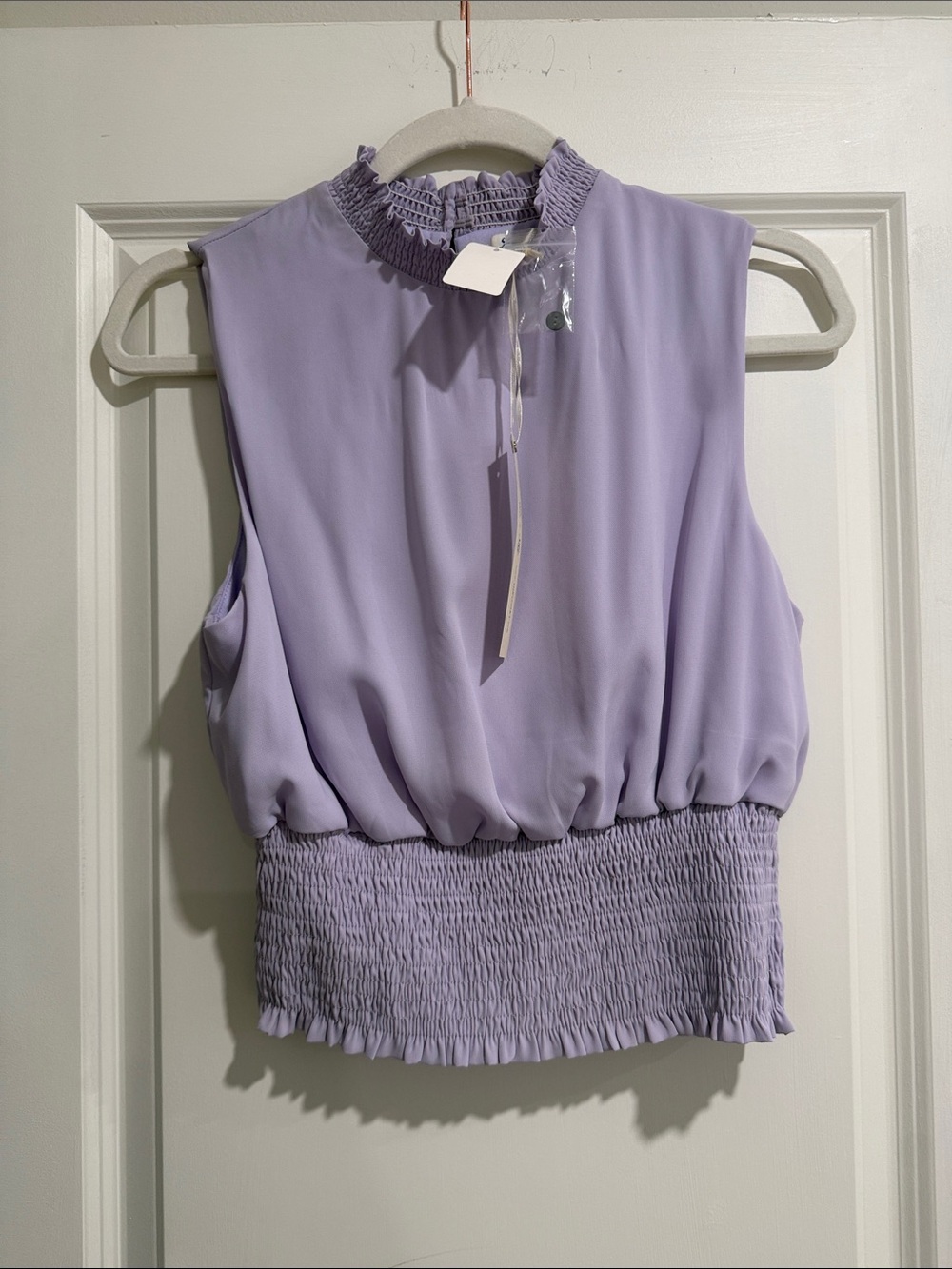 NWT She + Sky Lilac Smocked-Hem Sleeveless Crop Top